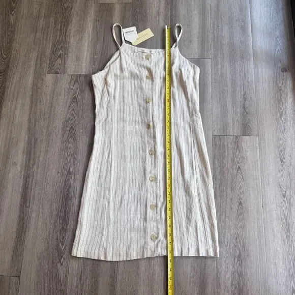 NWT Monteau Mini Dress Small Cream Pinstripe Button Linen Blend Preppy Cottage - Picture 2 of 9